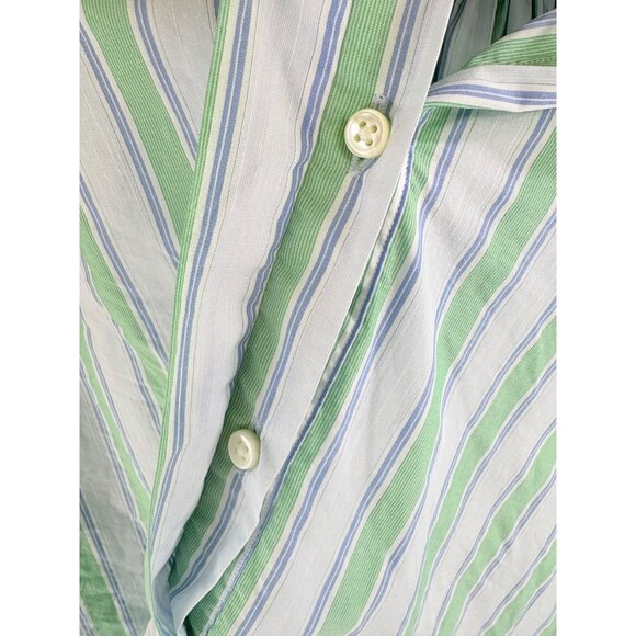 Ann Mashburn Sz XL Geraldine Popover Shirt Green Blue Stripe Poplin - Picture 9 of 16